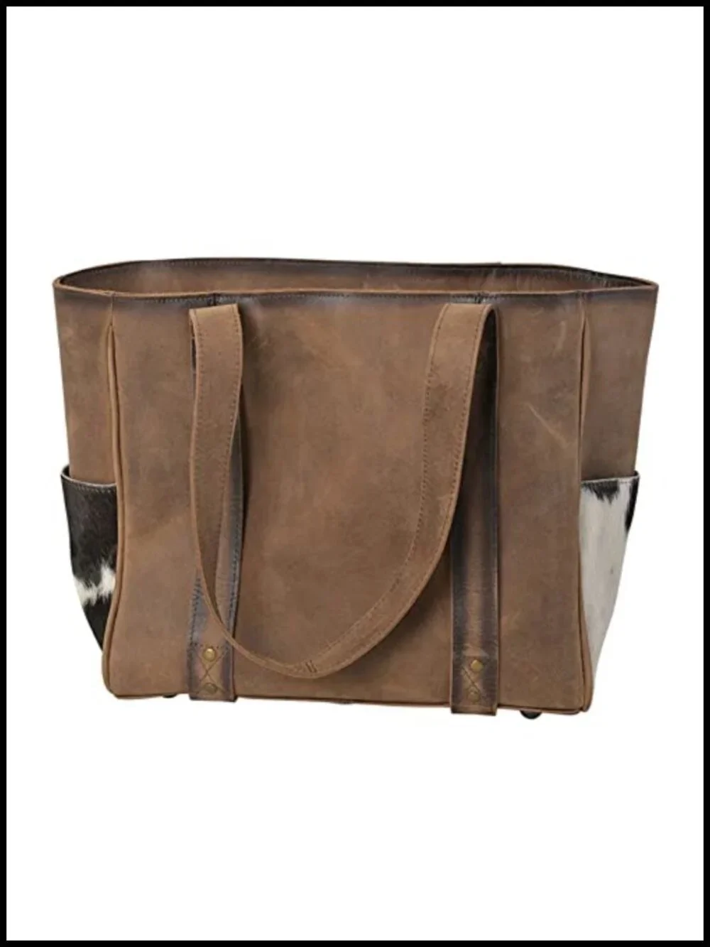 Genuine Leather Cowhide Tote with Multiple Pockets